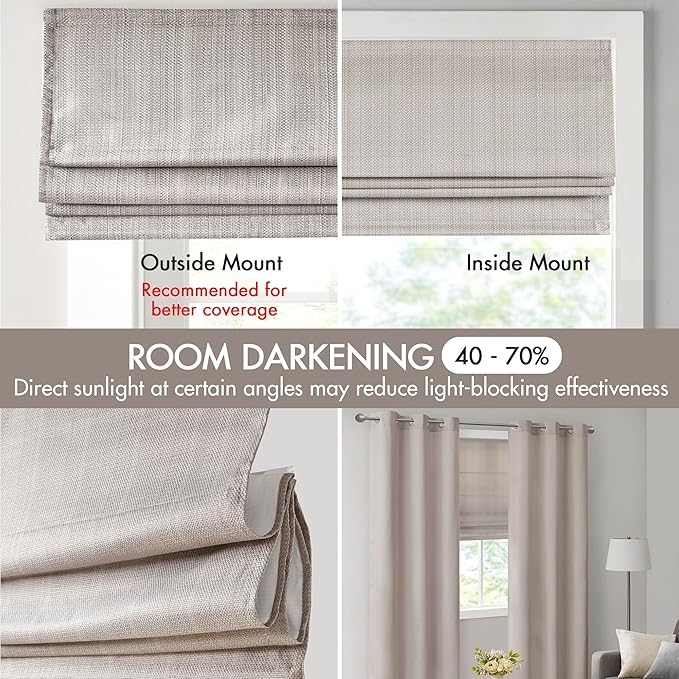 Madison Park Galen Cordless Roman Shade, 27"W x 64"H, Sheen Taupe – Room Darkening, Thermal Insulated, Energy Efficient Window Blind with Subtle Sheen Basketweave Fabric for Privacy