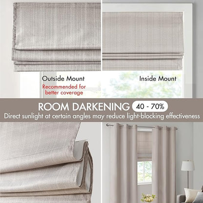 Madison Park Galen Cordless Roman Shade, 27"W x 64"H, Sheen Taupe – Room Darkening, Thermal Insulated, Energy Efficient Window Blind with Subtle Sheen Basketweave Fabric for Privacy