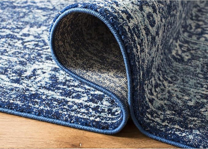 SAFAVIEH Area Rug 10x14 - Evoke Collection - Large - Navy & Ivory, Distressed Design, Non-Shedding & Easy to Clean, Ideal for Living Room, Bedroom, Dining Space (EVK256A)