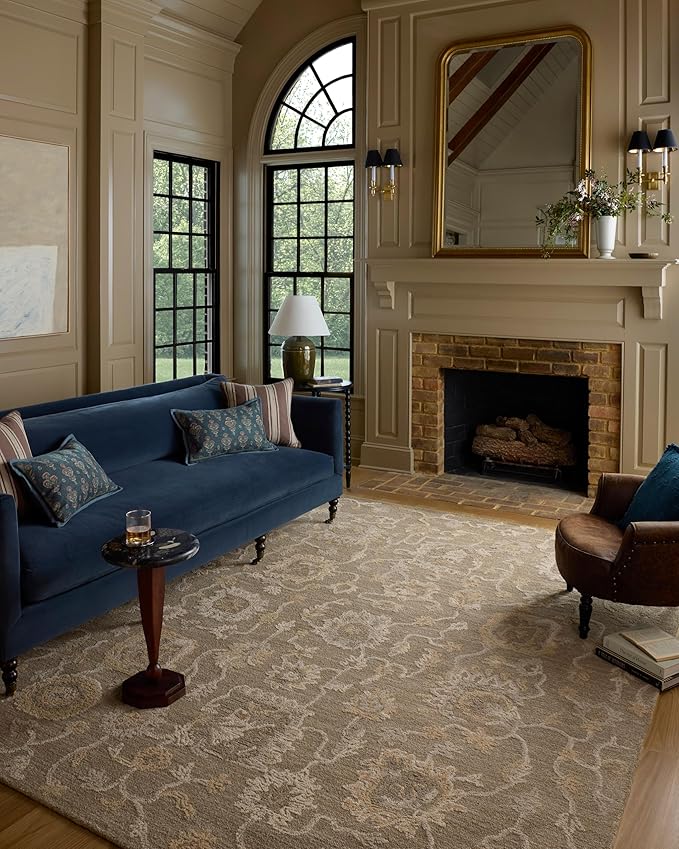 Loloi Chris Loves Julia Dorothea Collection DRT-01 Oak/Natural 2'-6" x 9'-9" Runner Rug Wool Neutral Floral Living Room Bedroom Carpet