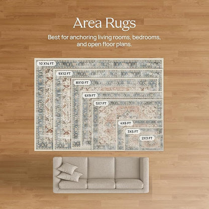 RUGGABLE Washable Area Rug – Outdoor Kamran Sunset Orange 3x5, Stain-Resistant, Non-Slip – Small Machine Washable Rugs for Entryway, Patio, Balcony, Deck, & Porch–with Standard Pad