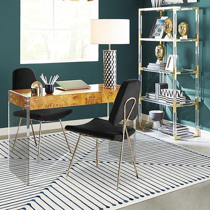 RUGGABLE x Jonathan Adler Machine Washable Modern Area Rug – Inkdrop Slate Blue 5x7, Stain-Resistant, Non-Slip – Medium Rugs for Living Room, Bedroom, Hallway, Entryway & Office–with Standard Pad