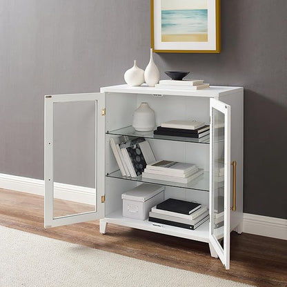 Crosley Furniture Roarke Stackable Glass Door Kitchen Pantry Storage Cabinet, Accent Cabinets for Entryway, White