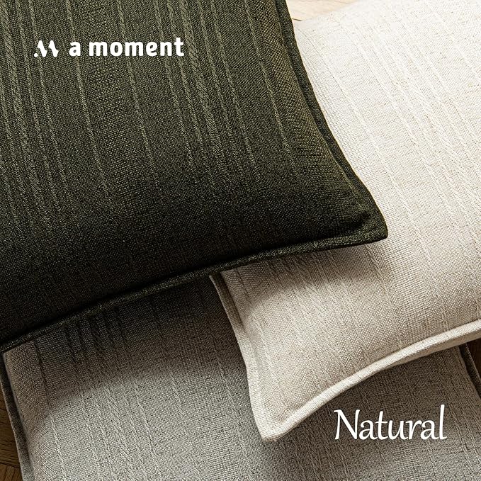 a moment Christmas Linen Pillow Covers Set of 2,Boho Farmhouse Throw Pillowcases Neutral Textured Decorative Covers for Couch Sofa,Soft Linen Blend Accent Case Cushion Home Decor 26"x26"Dark Green