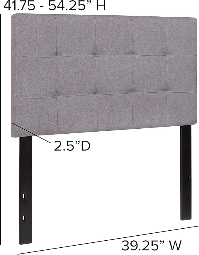 EMMA + OLIVER Quilted Tufted Twin Size Headboard in Light Gray Fabric