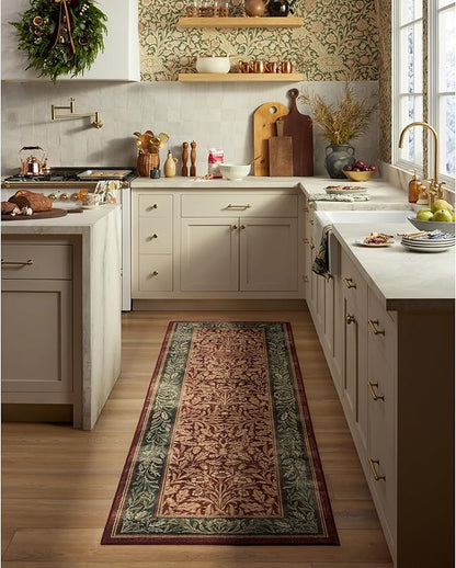RUGGABLE x Morris & Co Machine Washable Christmas Area Rug – Acorn Amber Red 2x3, Stain-Resistant, Non-Slip – Small Rugs for Living Room, Bedroom, Hallway, Entryway & Bathroom–with Standard Pad