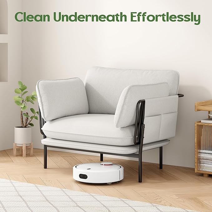Modern Accent Chair for Living Room, Oversized Reading Chair with Solid Metal Legs, Upholstered Fabric Armchair with Side Pockets and 2 Pillows, Comfy Accent Chairs for Bedroom, Nursery, White