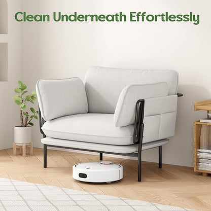Modern Accent Chair for Living Room, Oversized Reading Chair with Solid Metal Legs, Upholstered Fabric Armchair with Side Pockets and 2 Pillows, Comfy Accent Chairs for Bedroom, Nursery, White