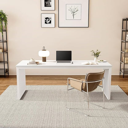 LITTLE TREE Two Person Desk, 78.74" Extra Long Computer Desk for 2 People, White Wooden Double Study Desk with Heavy Duty Metal Legs, Large Business Workstation for Home Office