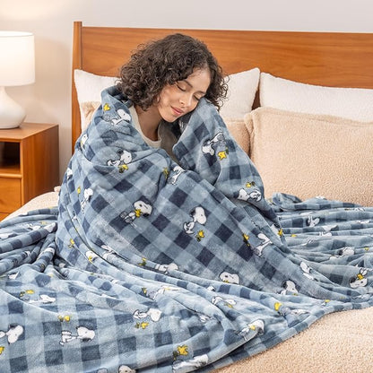 Berkshire Blanket Peanuts® VelvetLoft® Cute Character Snoopy Plush Blanket,Navy Tonal,Twin 60 in x 90 in (Official Peanuts® Product)