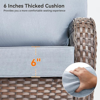Luxury 6" Outdoor Cushions for Patio Furniture, 24x24x6" Thick Seat Cushion Set of 8, Fade Resistant Couch Chair Replacement Cushions High Density Wicker Chair Cushion w/ Removable Cover Baby Blue
