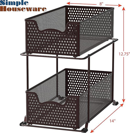 Simple Houseware 2 Tier Sliding Cabinet Basket Organizer Drawer, Bronze