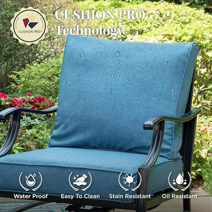 Patio Furniture Set 7 pcs, Outdoor Patio Furniture, 3-Seat Sofa, 2 Single Chairs, 2 Rocking Chairs, 2 Ottomans and 5.75" Extra Thick Cushion, Conversation Set for Deck,Navy Blue