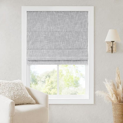 Madison Park Cordless Roman Shades, Total Blackout Window Blind Privacy Window Shades, Thermal Insulated Cordless Window Treatment for Bedroom, Living Room, Quincy, Single Panel 34"W x 64"H Light Grey