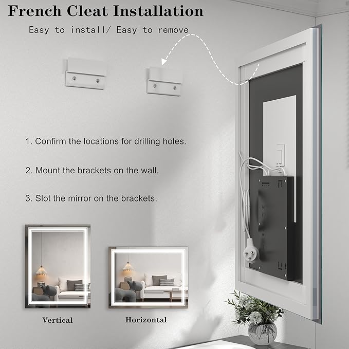 40x36 LED Bathroom Mirror, Lighted Mirror for Bathroom Wall, Backlit and Front lit, Dimmable, Anti-Fog, Shatterpoof, Memory (Horizontal/Vertical)