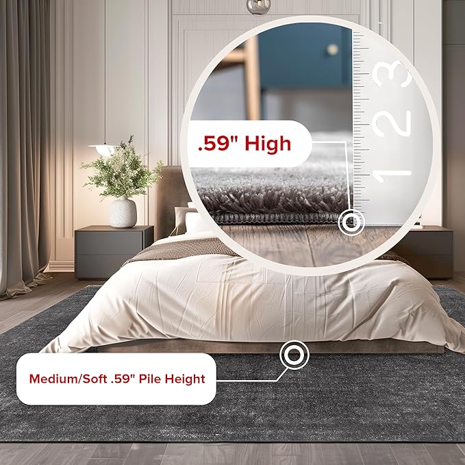 nuLOOM 6' x 9' Cozy Plush Area Rug, Machine Washable, Non-Slip, Soft Fluffy Shag Carpet for Living Room Bedroom Kids Room Nursery Home Decor, Loni Grey