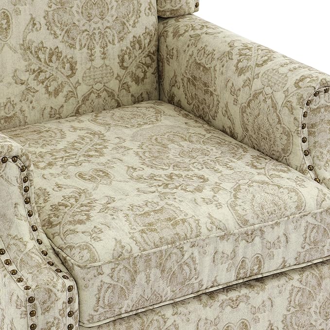Pia Ricco Set of 2 Floral Accent Chairs, High Back Upholstered Armchairs with Retro Wingback Design, Nailhead Trim & Solid Wood Legs for Living Room Bedroom(Flower White)
