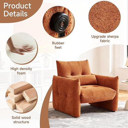 33.9" Accent Chairs, Modern Upgrade Sherpa Fabric Arm Chair Comfy Upholstered Armchair Leisure Single Sofa Chair with a Waist Pillow for Bedroom, Office and Living Room