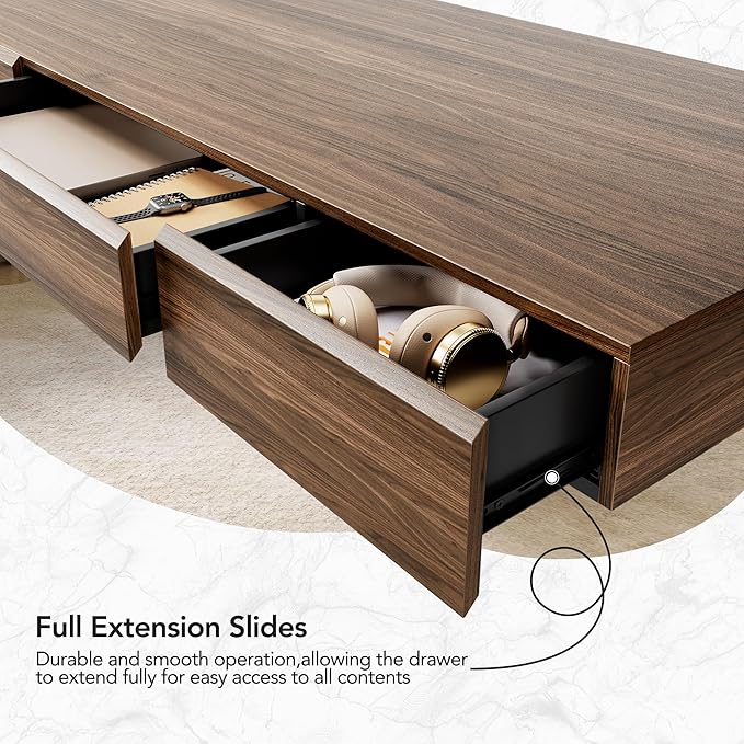 HUANUO Standing Desk with 3 Drawers, 48 Inch Electric Adjustable Height Desk with Storage, Whole-Piece Board Stand Up Desk for Home Office, Black Walnut