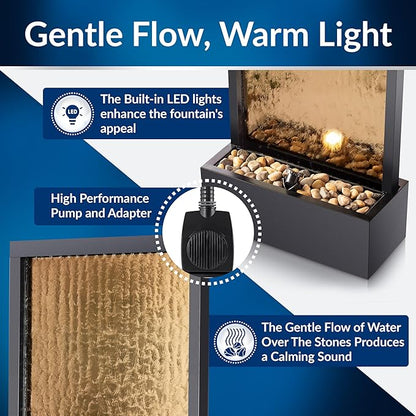 Alpine Corporation | 72"H Indoor/Outdoor Mirror Waterfall Floor Fountain — LED Lights & River Stones — Elegant Bronze Finish for Home, Office, Patio & Entryway Décor
