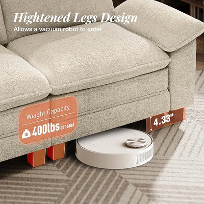 Cloud Couch Sectional Sofa Set, Plush 24.4-Inch Deep 5-Seat Sectional with Velvety Chenille & Removable Arms for Living Room and Apartment, Beige