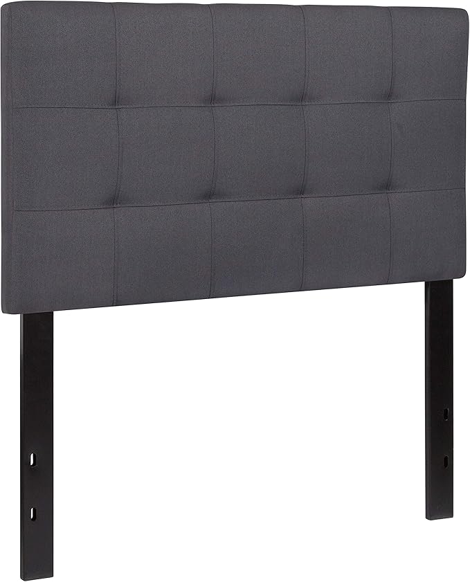 EMMA + OLIVER Quilted Tufted Upholstered Twin Size Headboard in Dark Gray Fabric