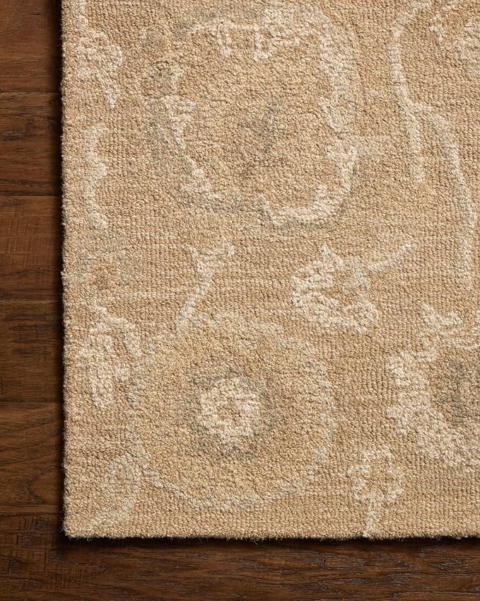 Loloi Chris Loves Julia Dorothea Collection DRT-01 Sand/Pebble 11'-6" x 15' Area Rug Wool Neutral Floral Living Room Bedroom Carpet