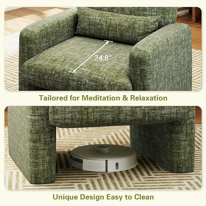 LSSPAID Modern Accent Chairs, Chenille Fabric Armchairs for Living Room, Comfy Upholstered Leisure Single Sofa Chair with Lumbar Pillow for Bedroom, Balcony, Office (Green, Set of 1)