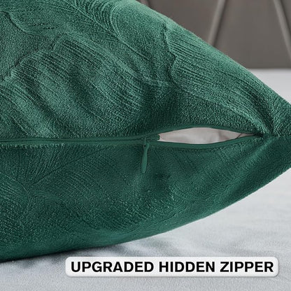 FUTEI Christmas Dark Green Velvet Throw Pillow Covers 18x18 Inch Set of 2,Soft Embossed Leaf-Relief Textured Cushion Cases,Natural Home Decor for Couch Living Room