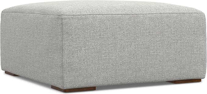 SIMPLIHOME Rex Modular Sofa and Ottoman Set in 100% Recycled Polyester Tightly Woven Performance Fabric, Pale Grey, 122-inch-wide 3-Seater Couch and Matching 34-inch-wide Ottoman for Living Room