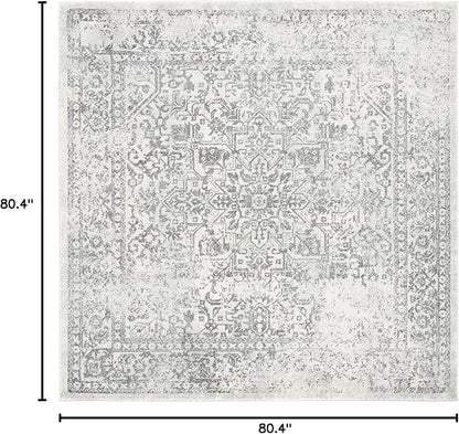 SAFAVIEH Evoke Collection Area Rug - 6'7" Square, Ivory & Grey, Distressed Design, Non-Shedding & Easy to Clean, Ideal for Living Room, Bedroom, Dining Space (EVK256F)
