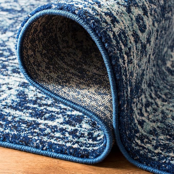 SAFAVIEH Evoke Collection Runner Rug - 2'2" x 9', Navy & Ivory, Distressed Design, Non-Shedding & Easy to Clean, Ideal for Foyer, Bedroom, Kitchen, Hallway (EVK256A)