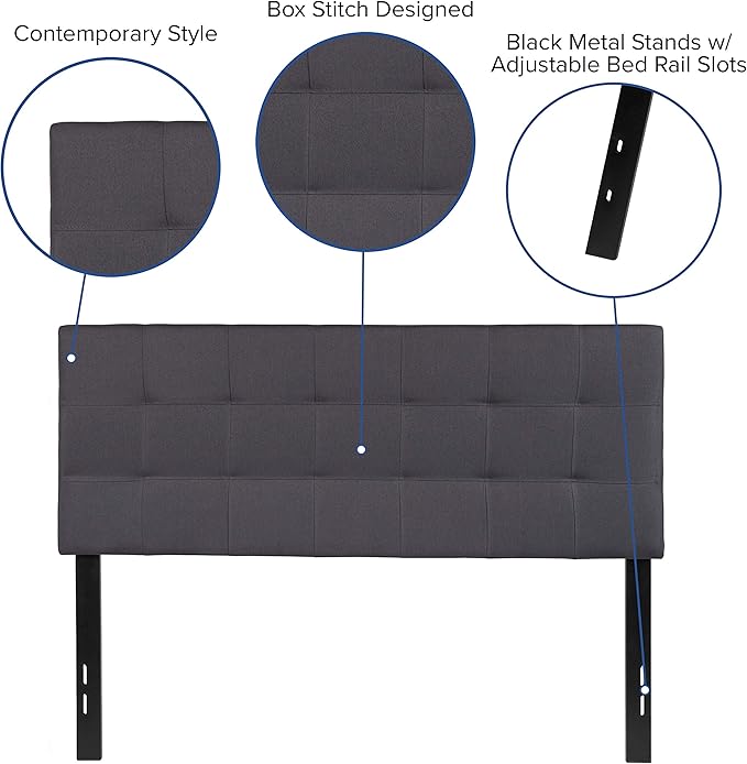 EMMA + OLIVER Quilted Tufted Upholstered Full Size Headboard in Dark Gray Fabric