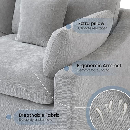 Oversized Modular Sectional Sofa,154inch Cloud Couch Deep Seat Sofa Cushion Covers Removable,LShaped Linen Sectional Couches for Living Room (7 Seater-Gray)