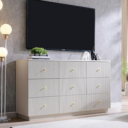 Fluted Dresser for bedroom, 55"W White 9 Drawer Dressers, Wood Tall Dresser Storage Organizer, Modern Bedroom Chest of Drawers with Deep Storage for Closet Hallway, Entryway, Living Room White