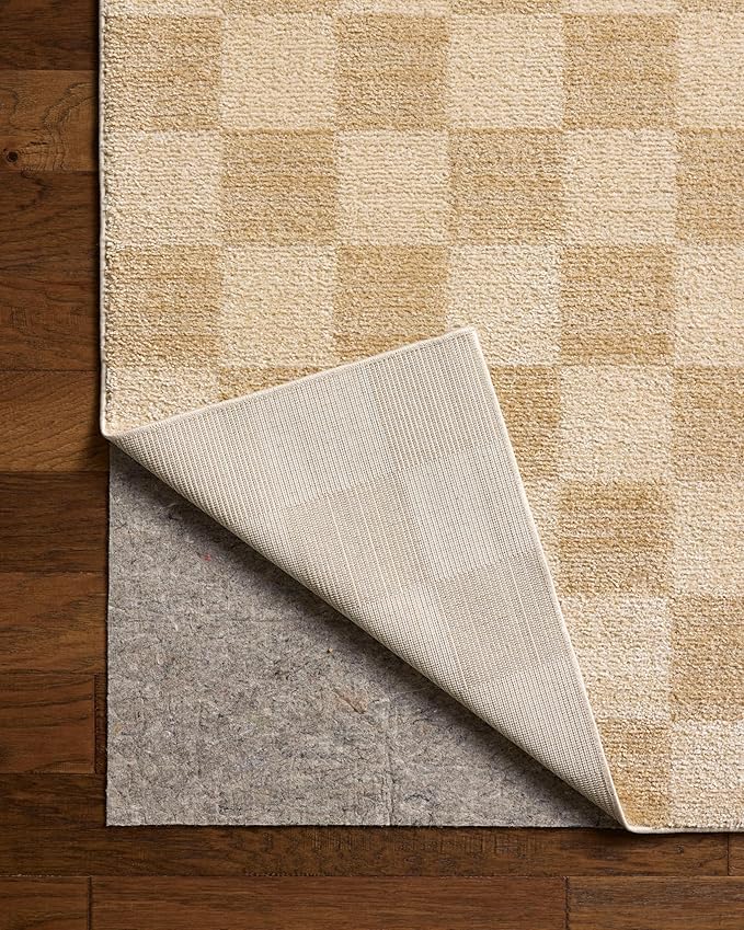 Loloi Chris Loves Julia Calvin Collection CLV-01 Wheat/Ivory 5'-3" x 7'-6" Area Rug Checkered Neutral Soft Living Room Bedroom Carpet