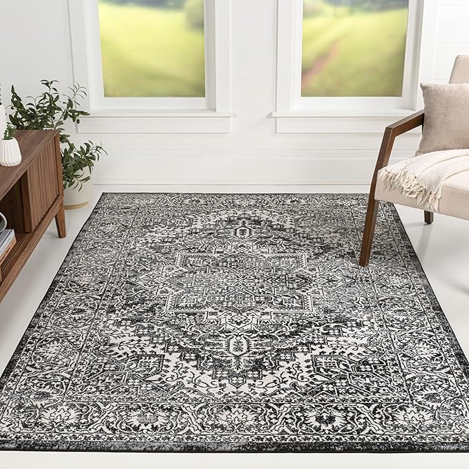 JONATHAN Y Vintage Medallion Indoor Area Rug Black 8X10, Modern Boho for Living Room, Bedroom, Kitchen, Office, Easy-Cleaning, High Traffic, Pet-Friendly, Non-Shedding MDP100D-8