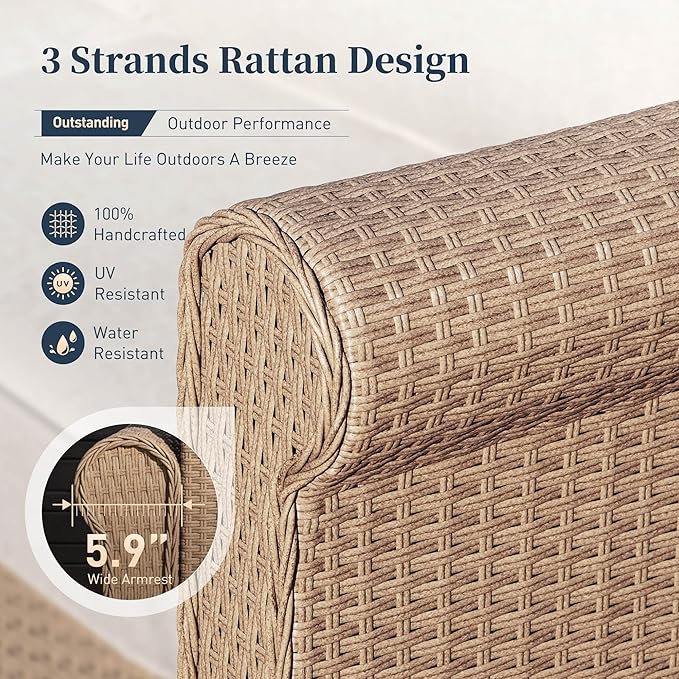 Patio Furniture Set 2 pcs, Rattan Outdoor Chairs with 5.5” Thick Waterproof Cushions, All Weather Wicker Conversation Set for Garden Backyard Deck, Beige