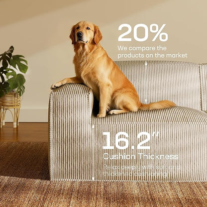 Marsail Modular Sectional Sofa, 111" L-Shaped Modular Sectional Couch with Deep Seat, Freely Combinable Sectional Clound Sofa for Living Room, No Assembly, Plush Corduroy Fabric, White