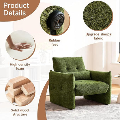 33.9" Accent Chairs, Modern Upgrade Sherpa Fabric Arm Chair Comfy Upholstered Armchair Leisure Single Sofa Chair with a Waist Pillow for Bedroom, Office and Living Room