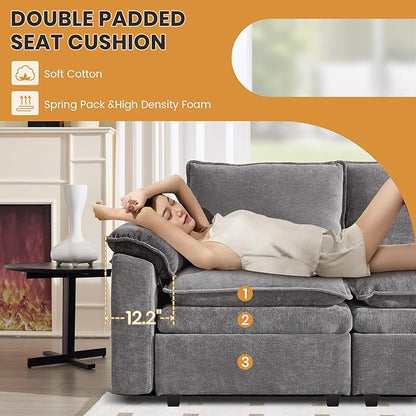 130" U Shaped Modular Sectional Sofa, Couch with Ottoman Storage, Chenille Cloud Couch with Plush Deep Seating for Living Room, Bedroom (8 Seat, Light Grey)