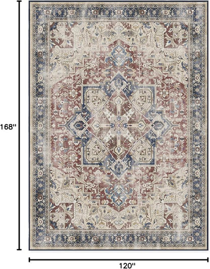 RUGGABLE Washable Area Rug – Kamran Royal Blue 10x14, Stain-Resistant, Non-Slip – Large Machine Washable Rugs for Living Room, Bedroom, Hallway, Entryway & Office–with Standard Pad