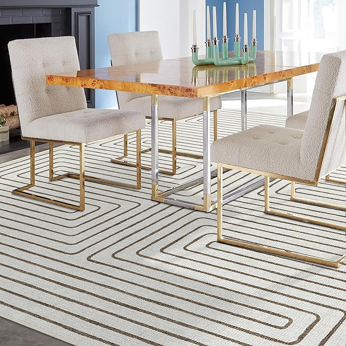 RUGGABLE x Jonathan Adler Machine Washable Modern Area Rug – Labyrinth Camel/Ivory 8x10, Stain-Resistant, Non-Slip – Large Rugs for Living Room, Bedroom, Hallway, Entryway & Office–with Cushioned Pad