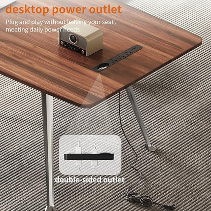 Writing Computer Desk, 60-Inch Large Executive Desk Office Workstation with Chrome-Plated Legs and Built-in Power Outlet, Writing Table Business Furniture, Modern Minimalist Style for Home Office