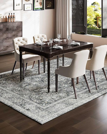 VEVOR 8 x 10 ft Area Rug Large Washable Rug Non-Slip and Tear-Resistant Soft Carpet Pet & Child Friendly Vintage Area Rugs Indoor Mat for Bedroom Living Room Kids Room Entryway Office Gray
