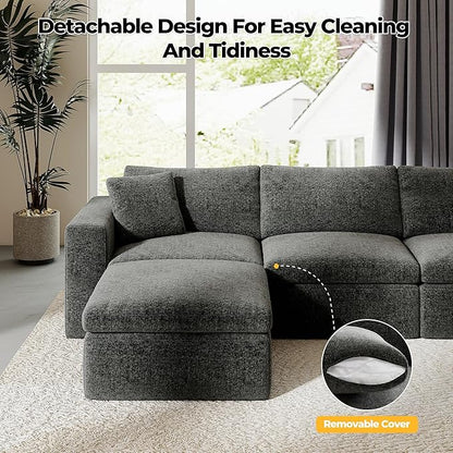 108.3" Cloud Sectional Couches for Living Room, L-Shape Couch with Ottoman, 3 Seater Modular Sectional Sofa with Deep Seats for Bedroom Office