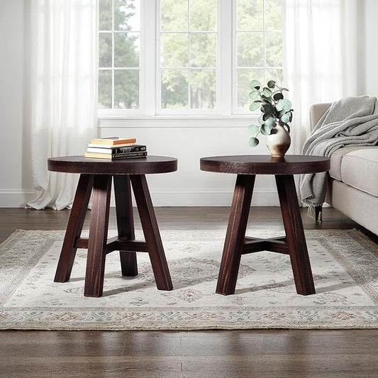 Walker Edison 2-Pack Colt Modern Farmhouse Solid Wood Round Side Tables, 18 Inch, Espresso