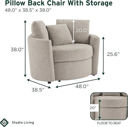 Studio Living® Beckett 48" Storage Chair, Modern Farmhouse, Pocket Coil Comfort, Easy Assembly, Chenille Fabric, Taupe