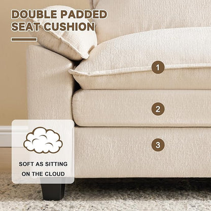 147 Inch Big Comfy Couch with Ottoman, 6 Seat U Shaped Couches, Cloud Modular Sectional Sofa, Modern Cloud Couch Sectionals, Sectional Couches for Living Room, Oversize Deep Seat Sofa, Beige