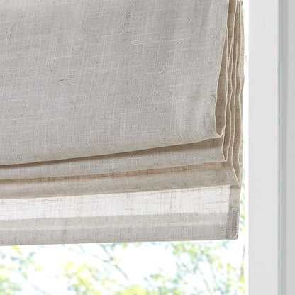 Madison Park Kyler Cordless Roman Shades - Single Panel, Lightweight Linen Blend Fabric, Natural Design, Easy Installation, Light Filtering Window Blind, Bedroom, Living Room Decor 35"W x 64"H Natural